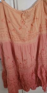 Plus size, coral ombre, cotton broomstick skirt with embroidery and sequins!